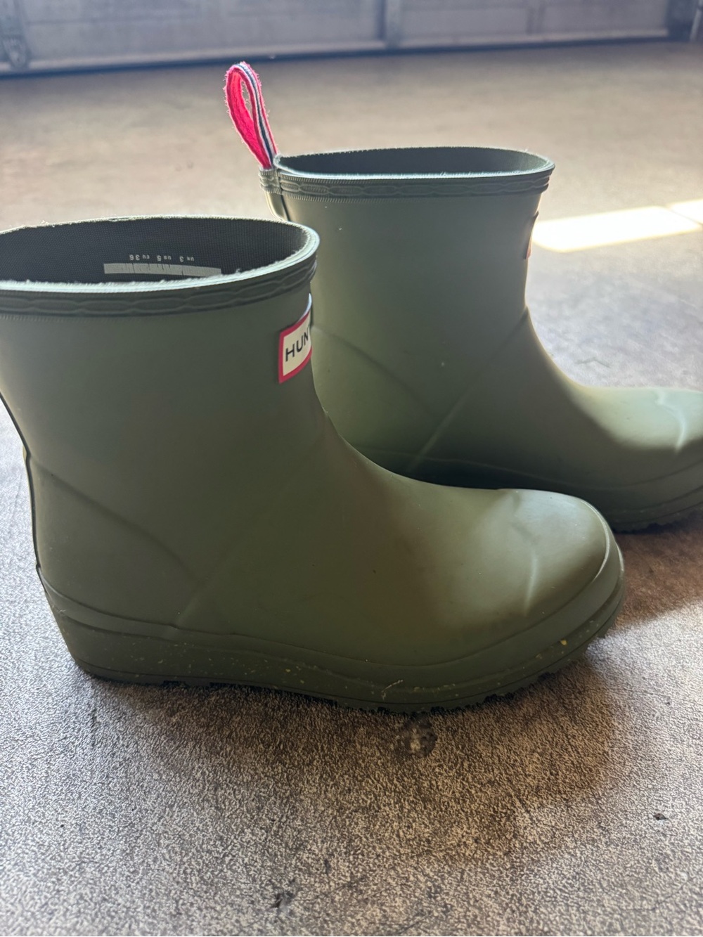 Hunter Olive Green Waterproof Rain Boots with Logo Patch - Picture 2 of 6